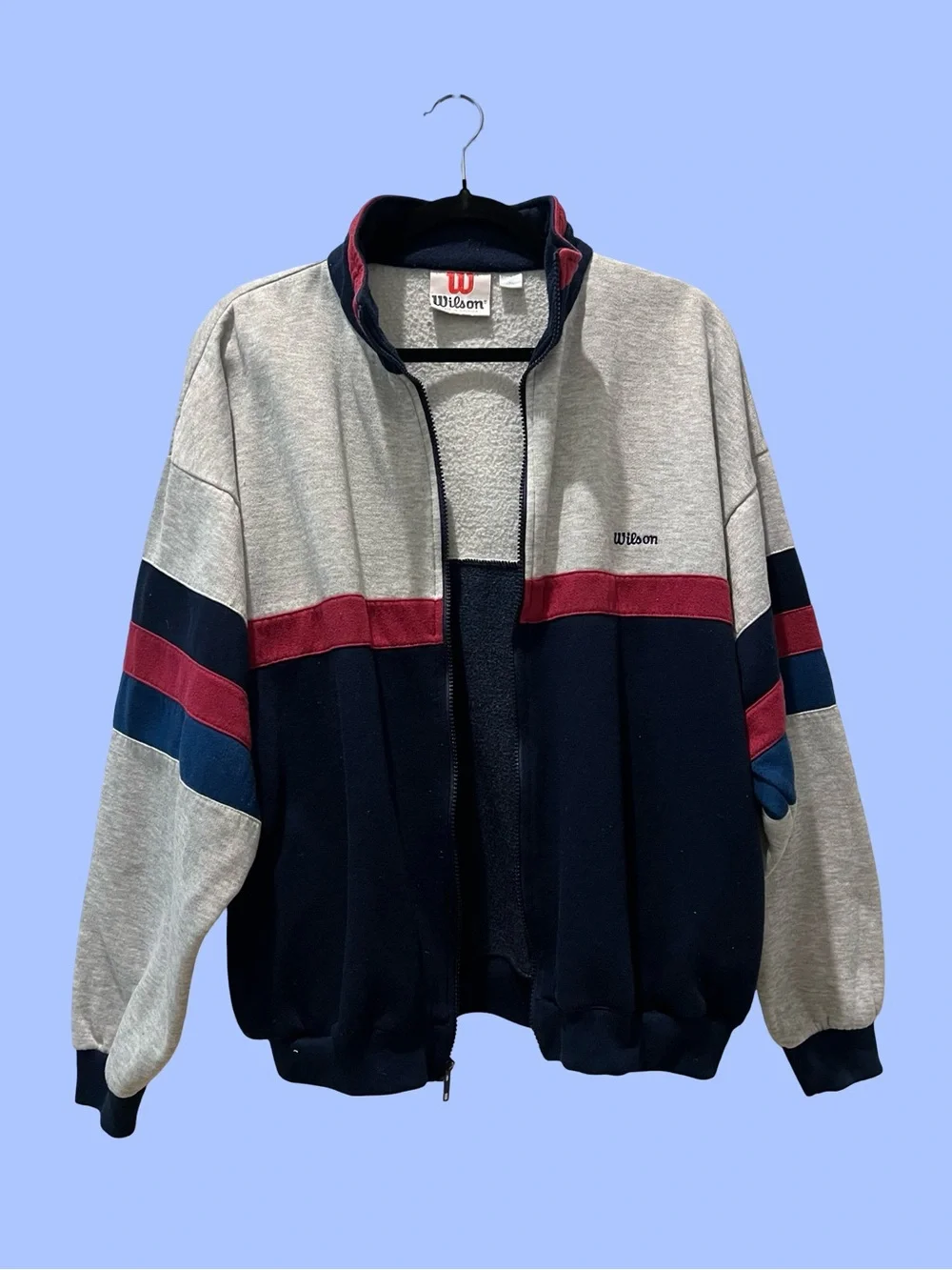 VINTAGE Wilson Men’s Colorblock Track Jacket - Navy, Gray & Red